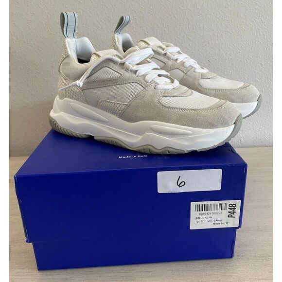 P448 Women's Sz 7 EUR 37 Bambi White/Gray Suede Luke Chunky Sneakers - Picture 1 of 9